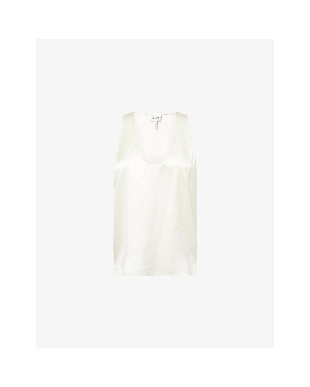 ME+EM White Scoop-Neck Silk-Satin Top