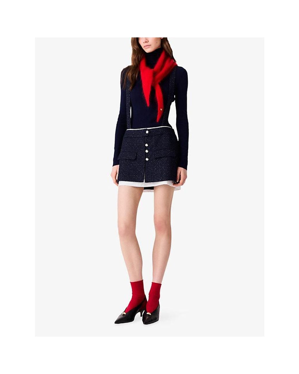 Maje Blue Contrast Cross-Strap Tweed Shorts