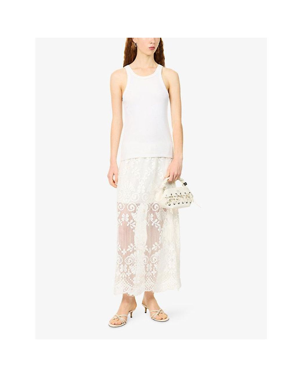 Dissh White Reina Lace Midi Skirt