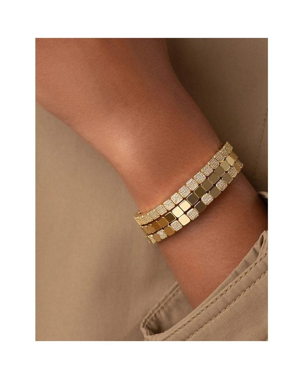 Lisa Gozlan Metallic The Duo Square Mixer 18Ct-Plated Brass And Cubic Zirconia Bracelet