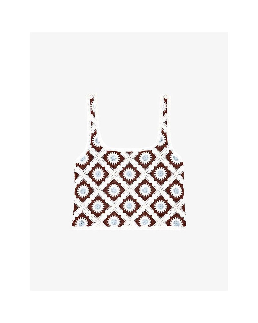 Maje White Floral Square-Neck Crochet Top