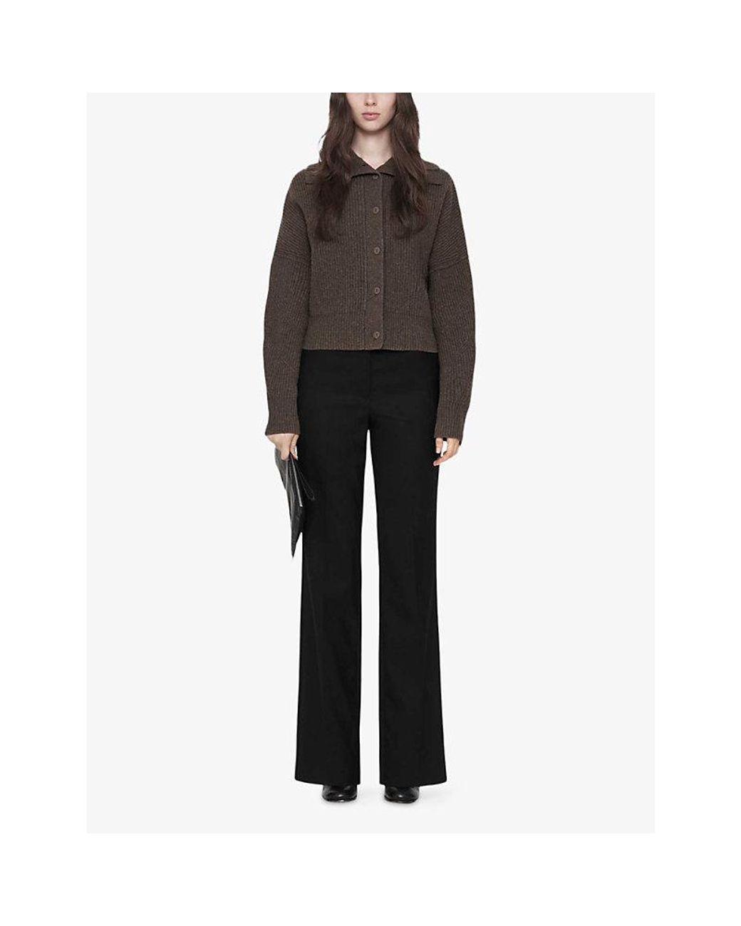 AllSaints Gray Caron Cropped Merino Wool Cardigan