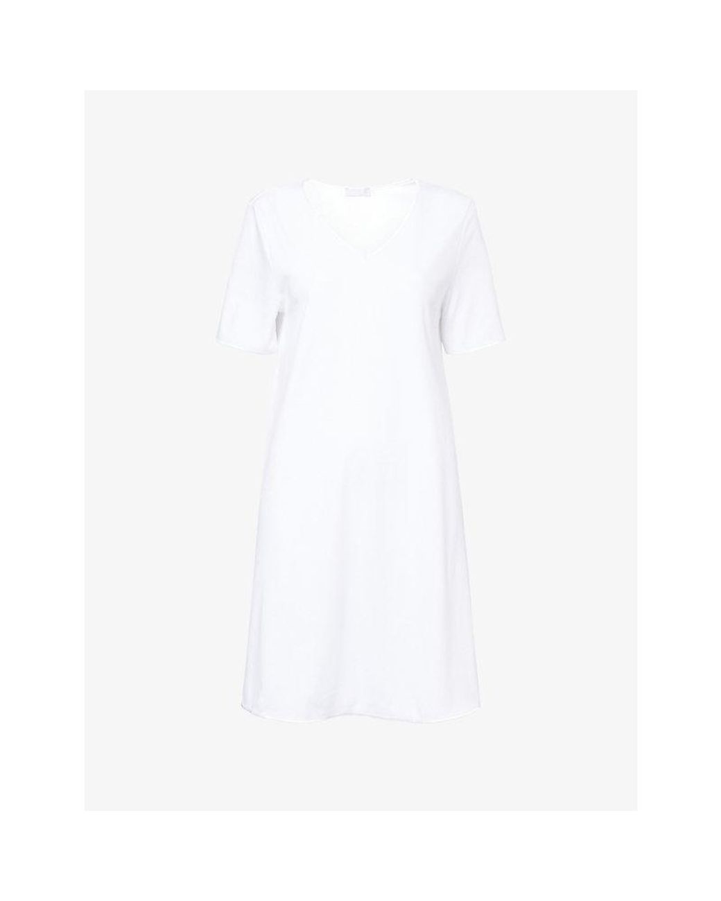 Hanro White V-Neck Short-Sleeves Cotton-Jersey Nightdress