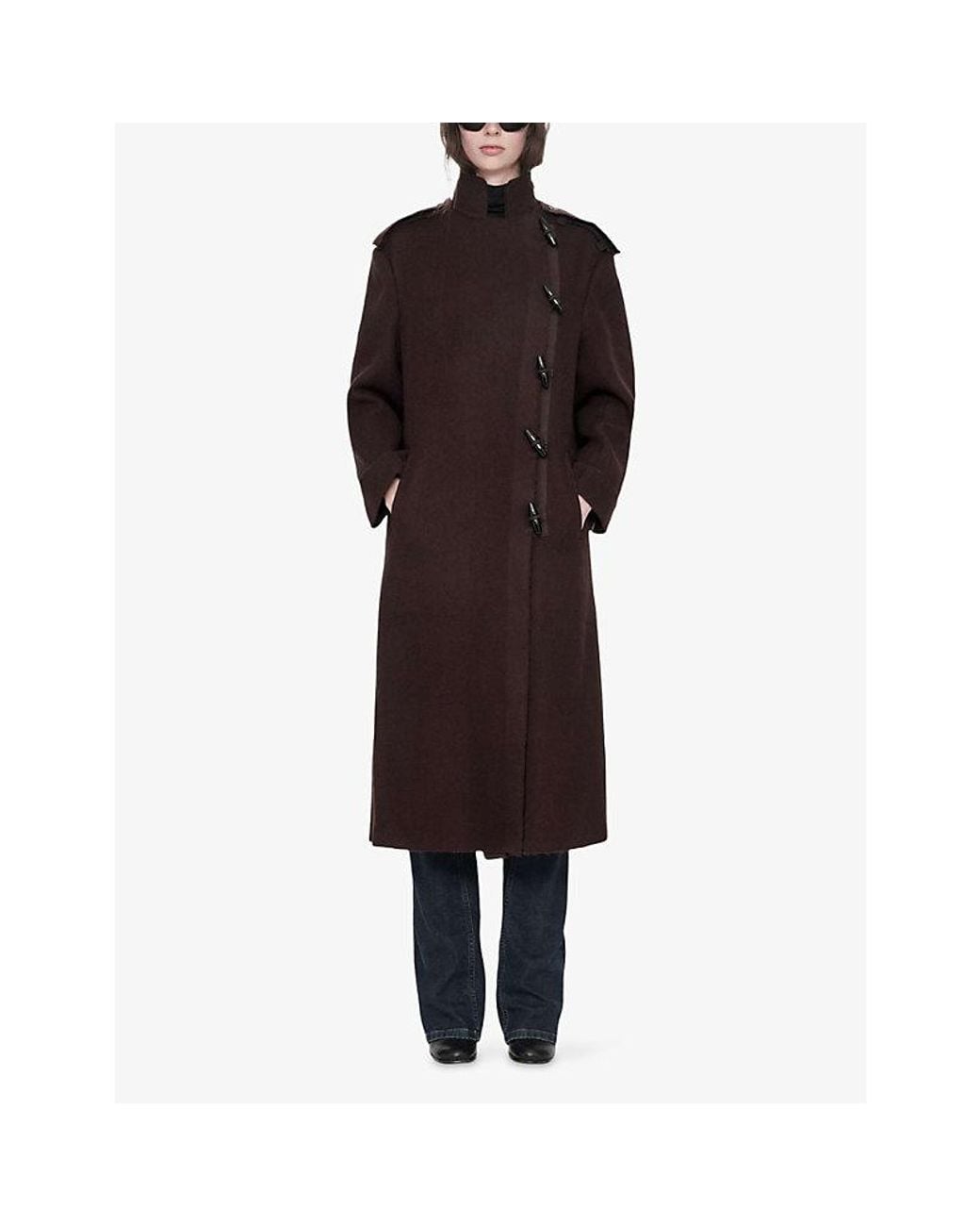 AllSaints Brown Ellis Stand-Collar Wool Coat