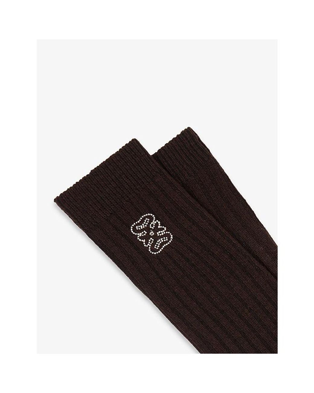 Sandro Black Ribbed Logo-Embroidered Wool And Cashmere-Blend Socks
