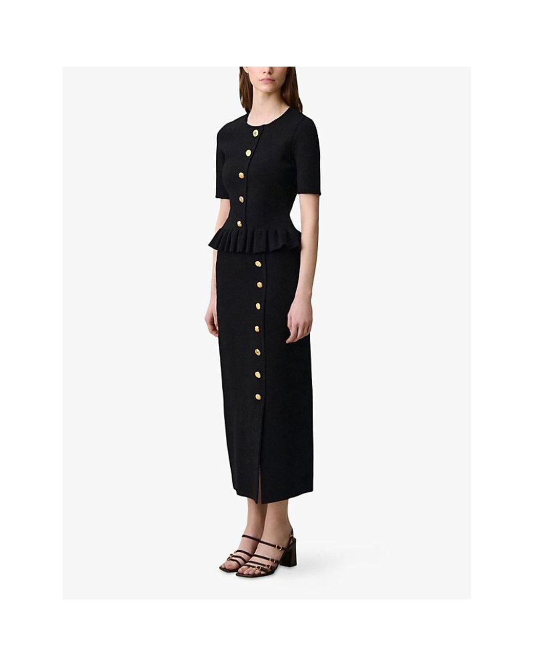 Claudie Pierlot Black Button-Front Peplum Knitted Top