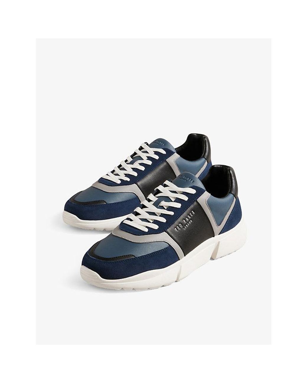 Ted Baker Logo-embossed Leather And Suede Trainers in Blue for Men | Lyst