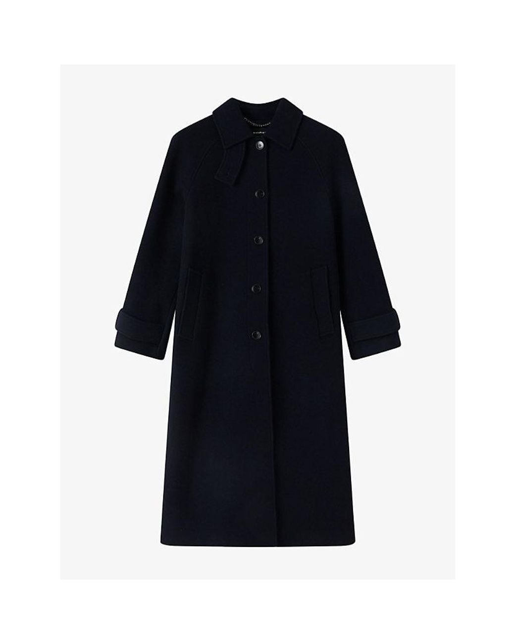 Whistles Blue Collared Button-Down Wool And Cashmere Car Coat