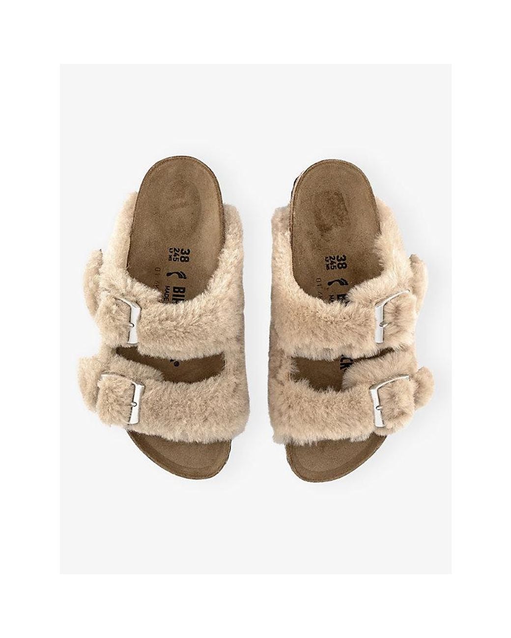 Birkenstock Natural Arizona Suede And Shearling Sandals