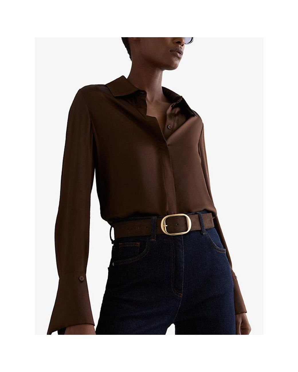 Reiss Brown Athena Oval-Buckle Suede Belt