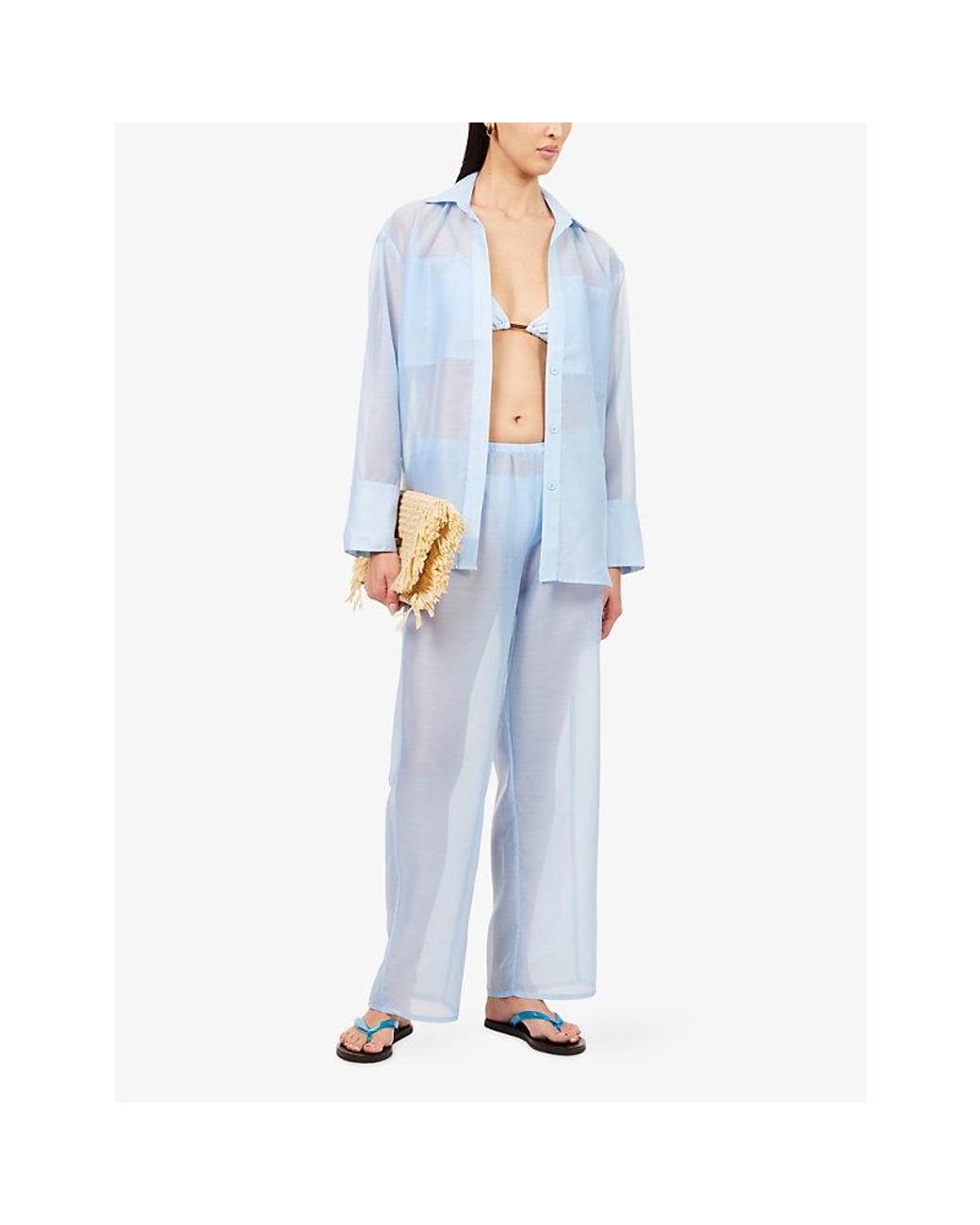 4th & Reckless Blue Geri Wide-Leg Sheer Trousers