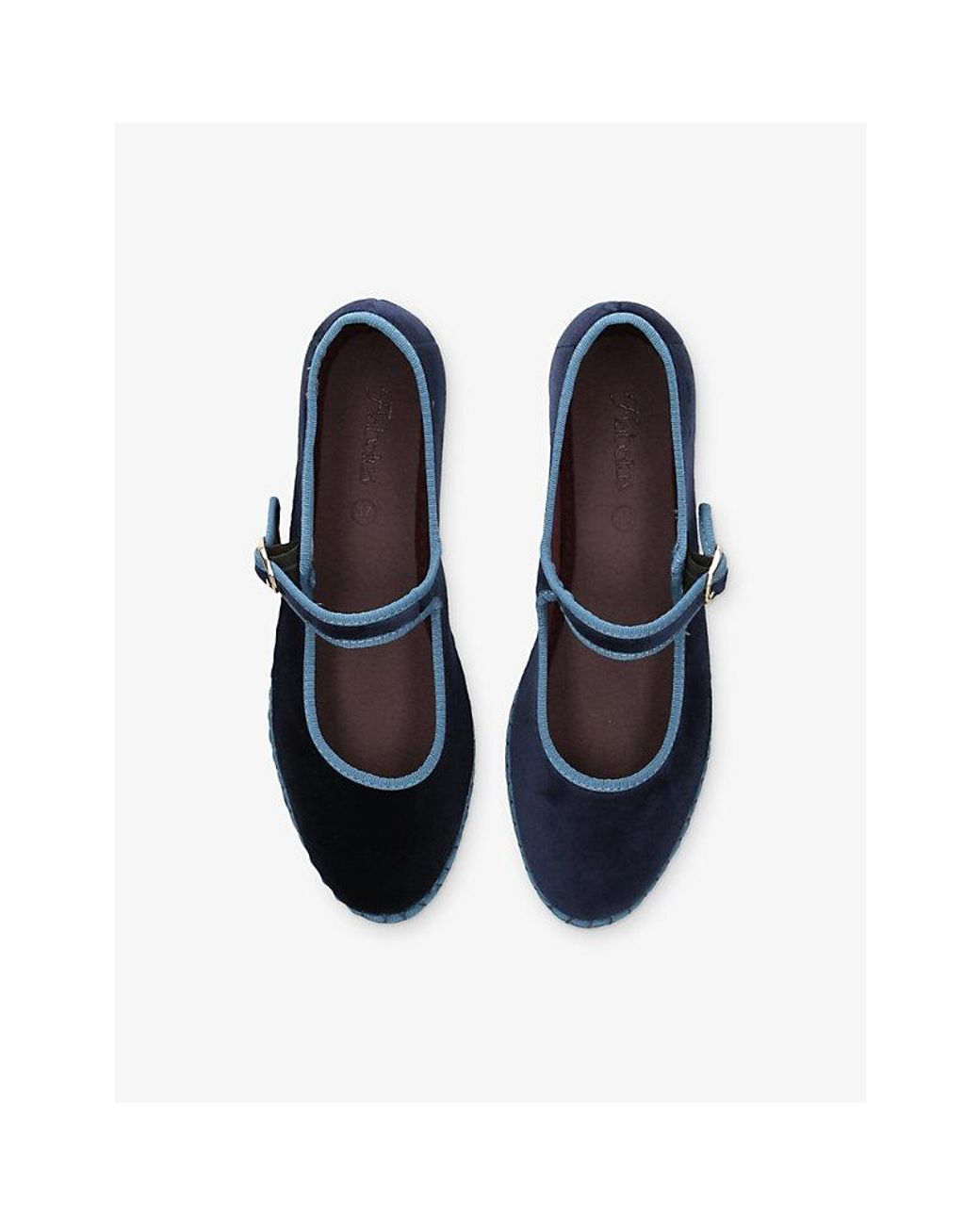 Flabelus Blue Montague Cotton-Velvet Mary Jane Flats