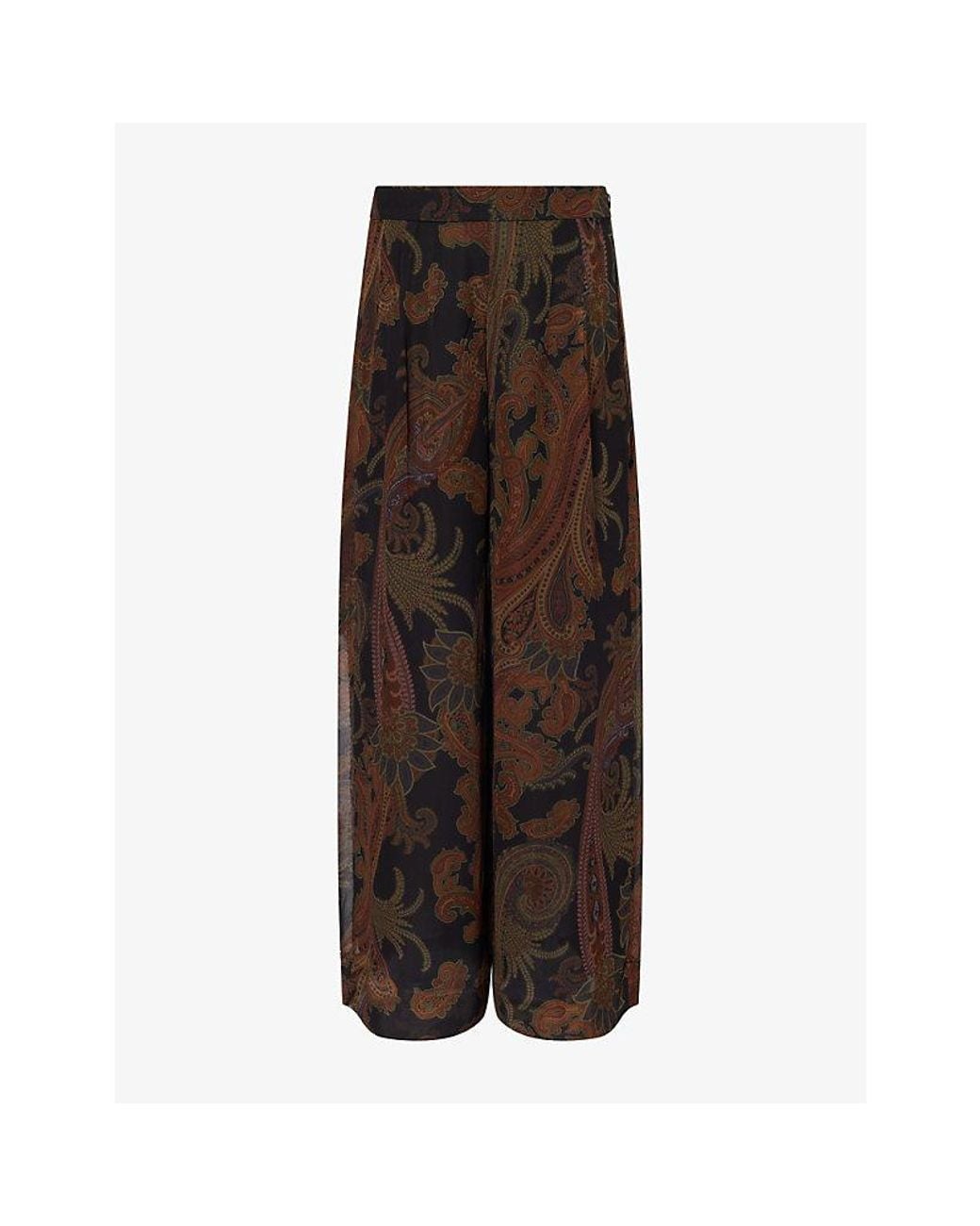 PAIGE Brown Carina Paisley-Print Crepe Trousers