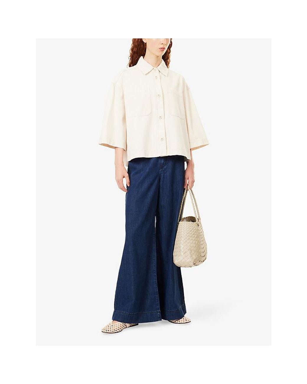 Weekend by Maxmara White Short-Sleeve Relaxed Denim Jacket