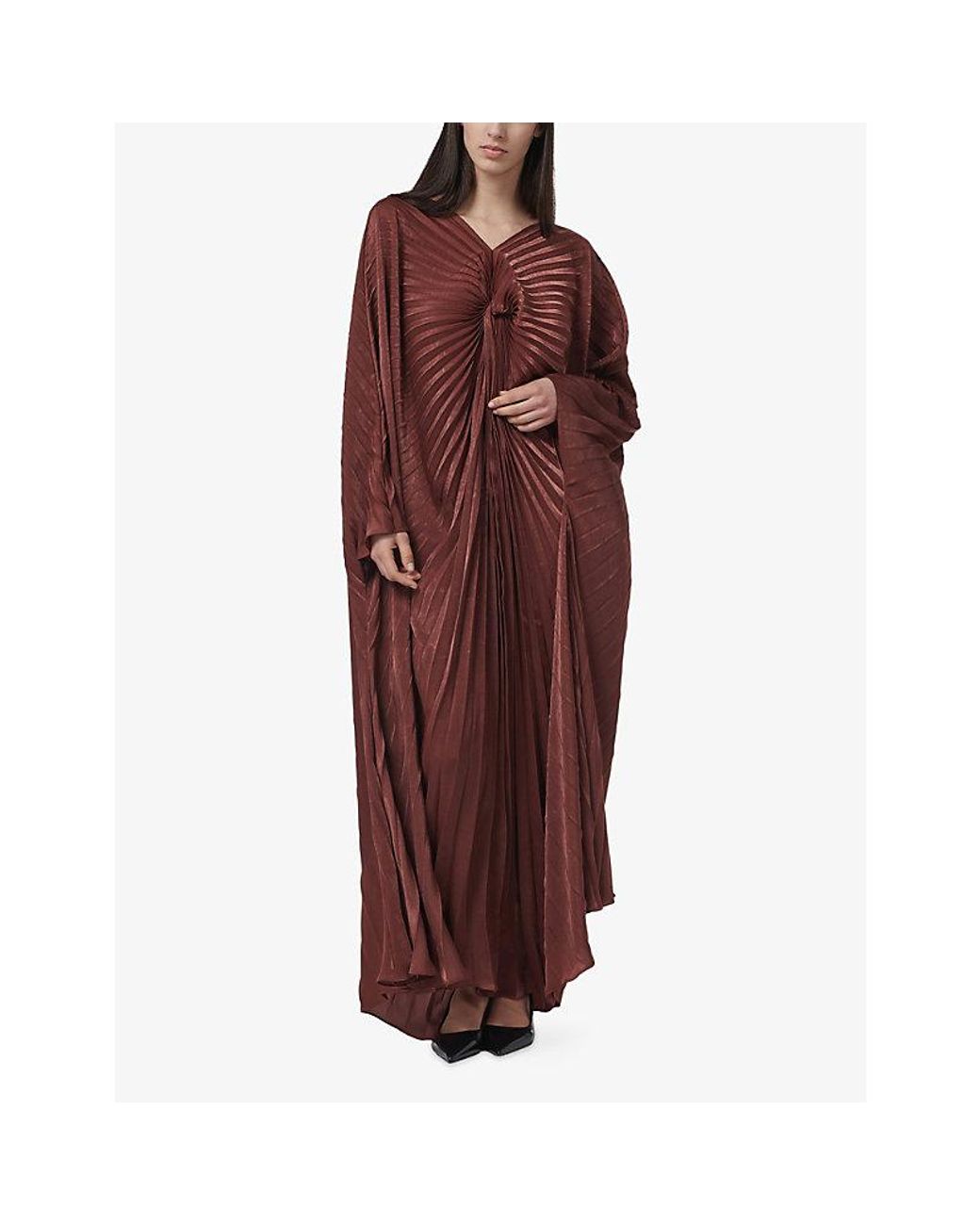 eem Red Pleated V-Neck Woven Maxi Dress