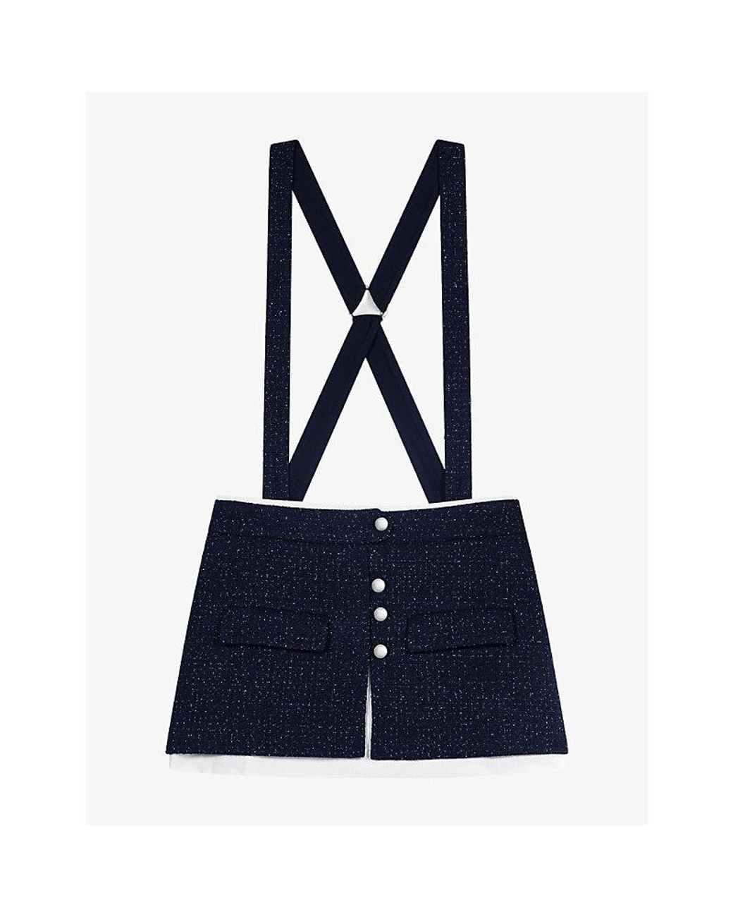 Maje Blue Contrast Cross-Strap Tweed Shorts