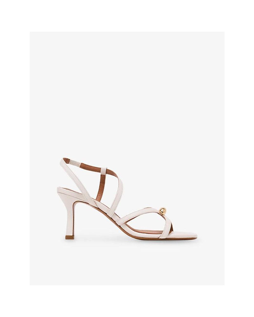 Maje White Bean-Embellished Leather Heeled Sandals