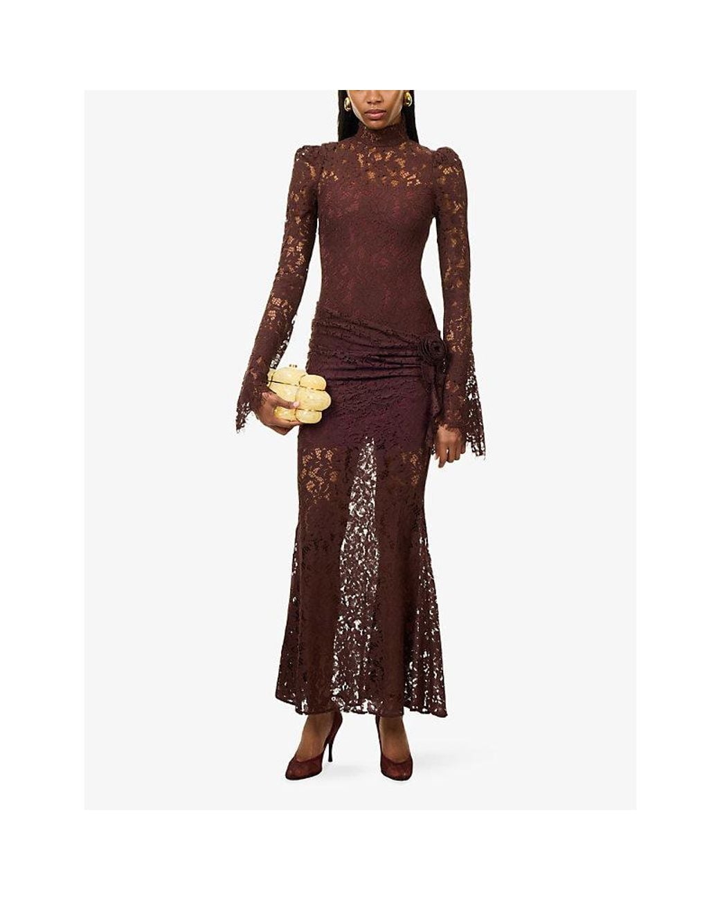 De La Vali Red Bodita Lace Maxi Dress