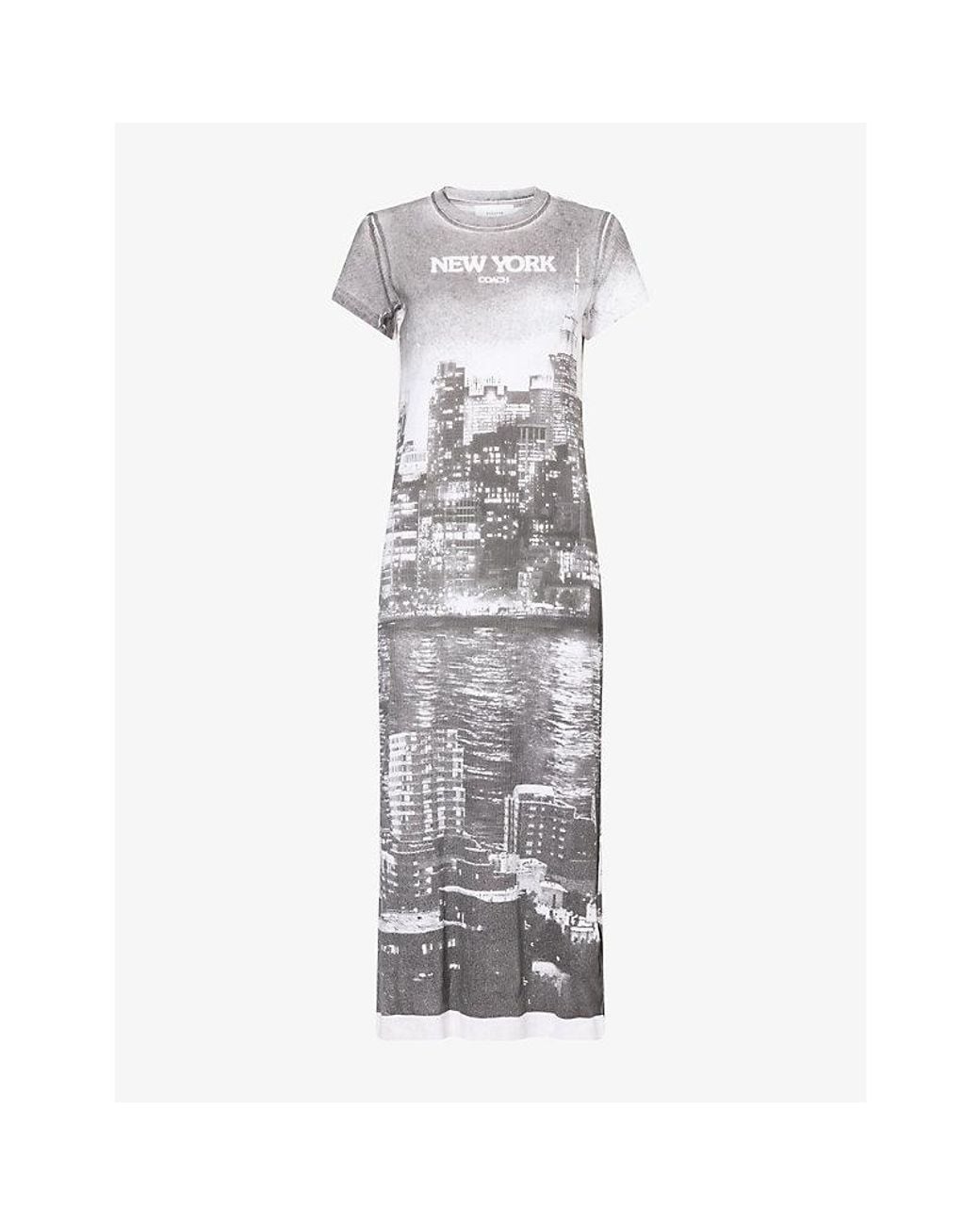 COACH Gray Postcard Graphic Cotton T-Shirt Dress