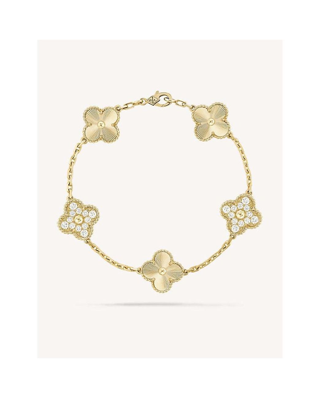Van Cleef & Arpels Natural Vintage Alhambra Guilloché 5-Motif 18Ct- And Diamond Bracelet