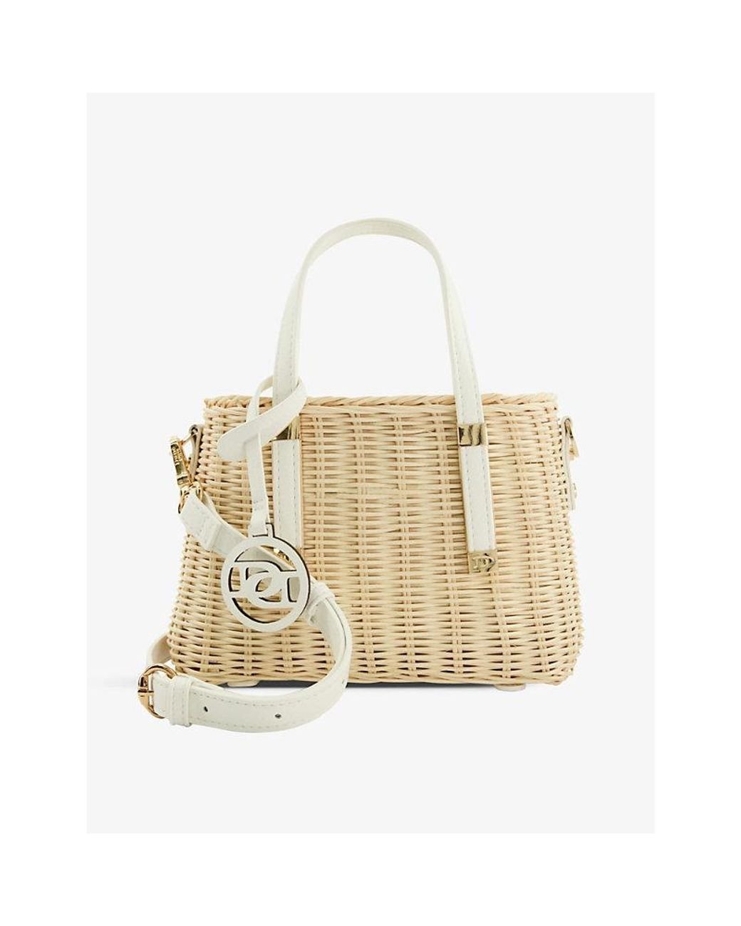 Dune Dinkydorries Metal branded Rattan Crossbody Tote in Natural