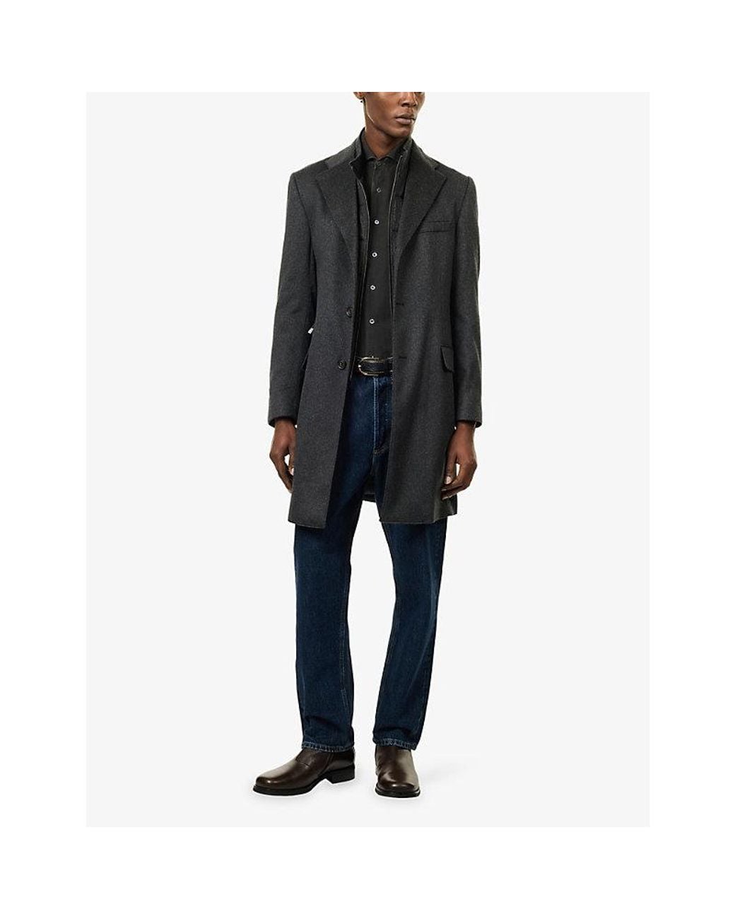 Corneliani Blue Herringbone Wool Coat for men
