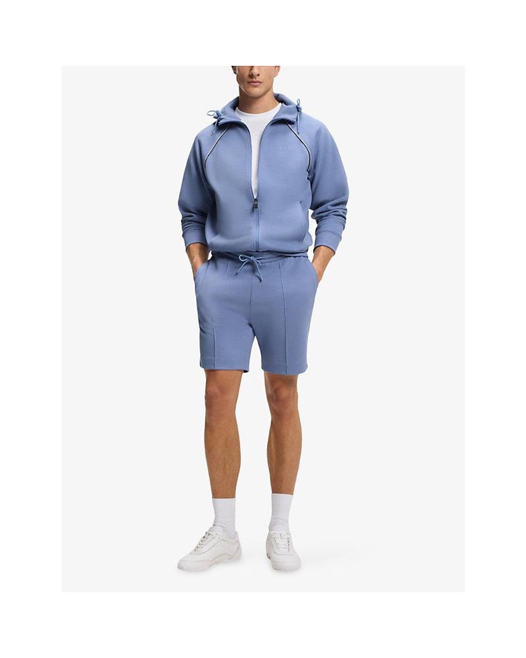 Boss Blue Side-Stripe Cotton-Blend Shorts for men