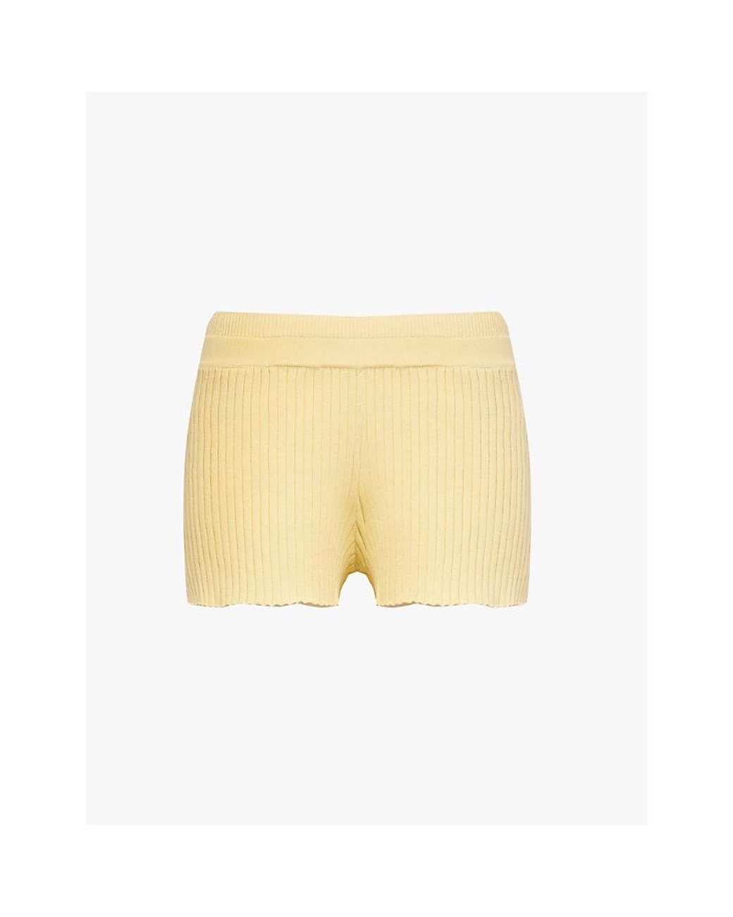 【ADANOLA】Rib Knit Crop Shorts Knit Crop Shorts - Light Grey Melange