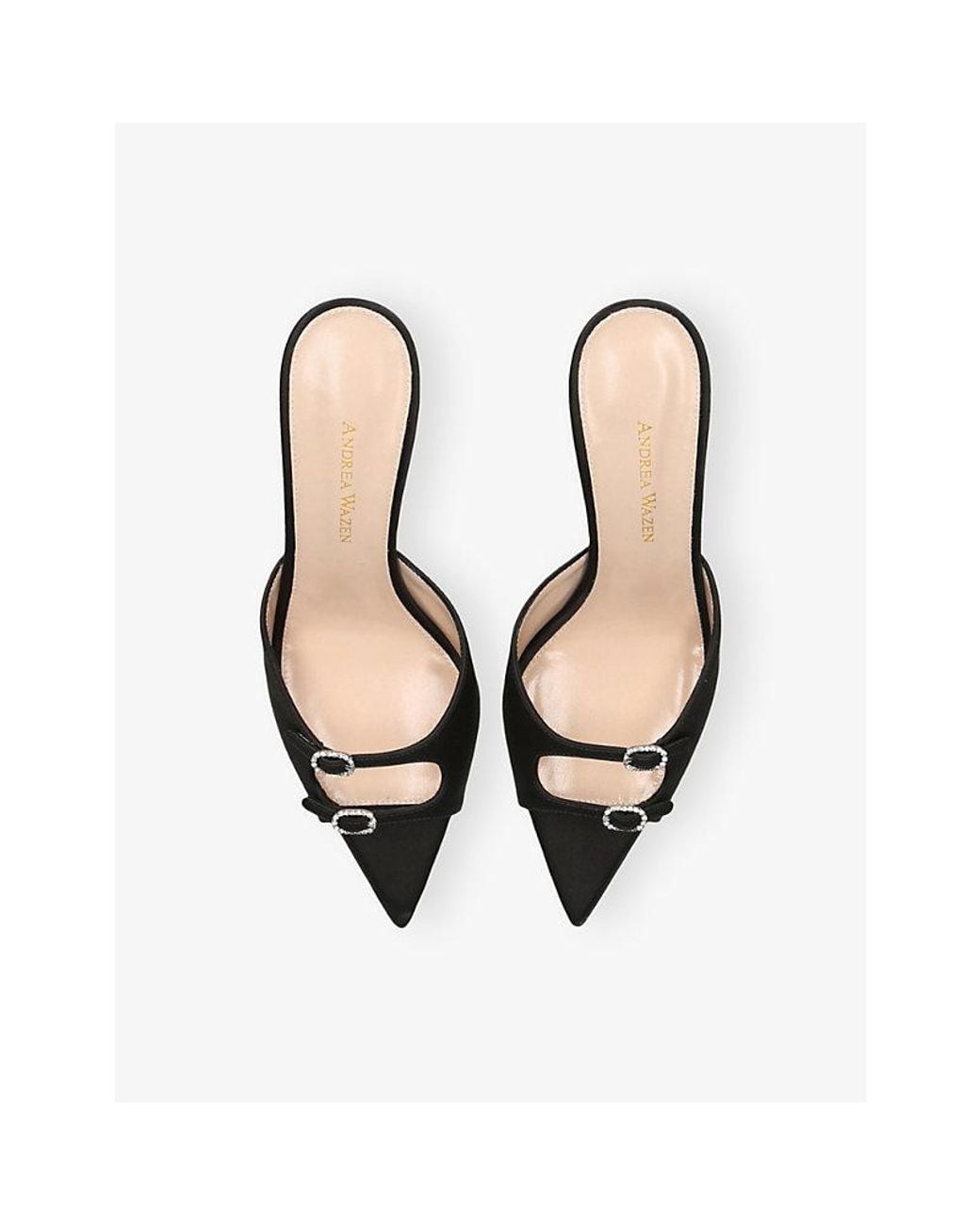 Andrea Wazen Black Carol 75 Satin Heeled Mules