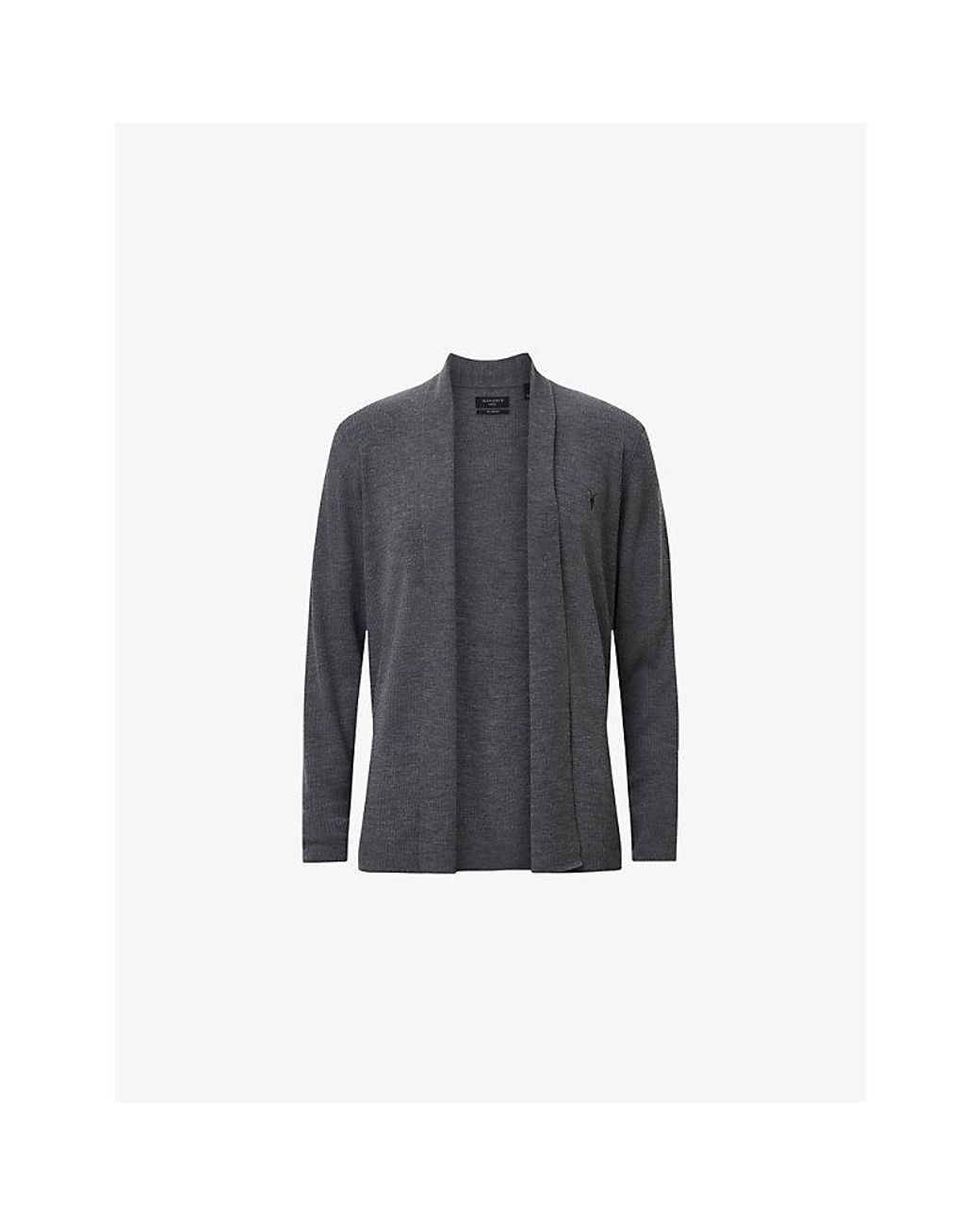 AllSaints Gray Mode Ramskull-Embroidered Merino-Wool Cardigan for men