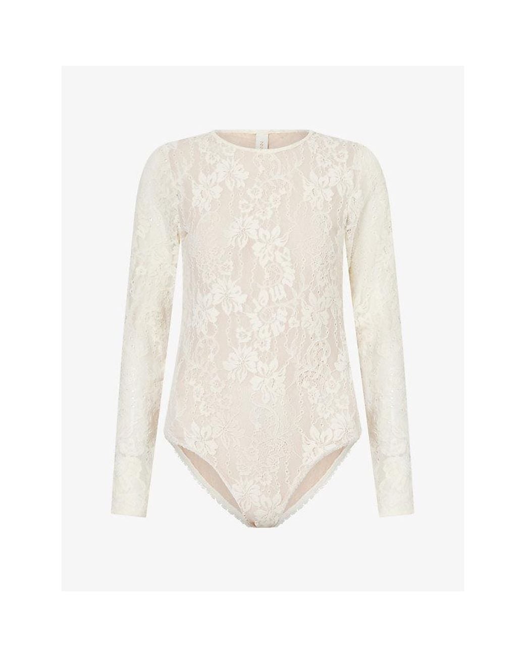 Zimmermann White Long-Sleeve Lace Bodysuit