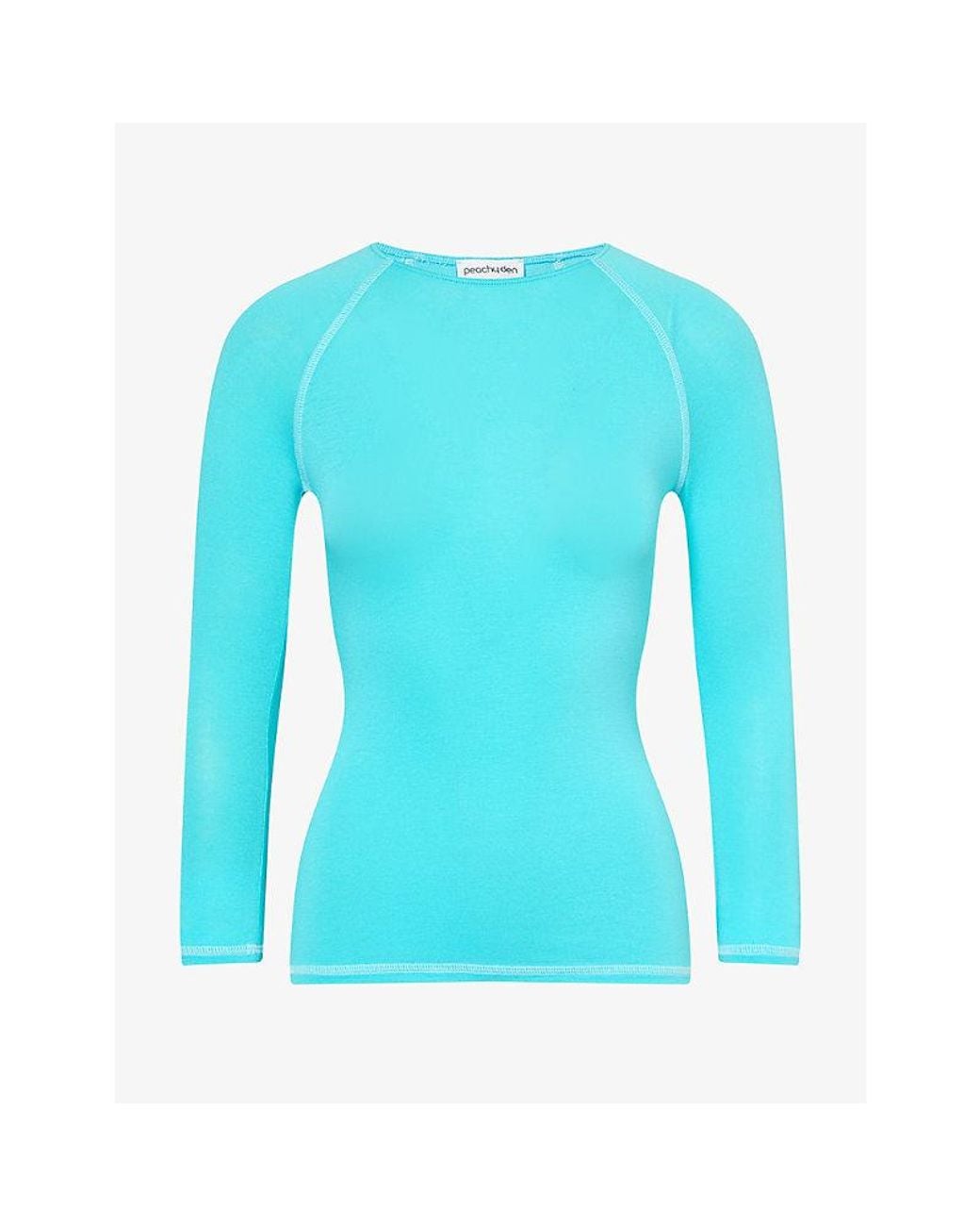 Peachy Den Blue Susie Half-Sleeve Stretch-Woven Top