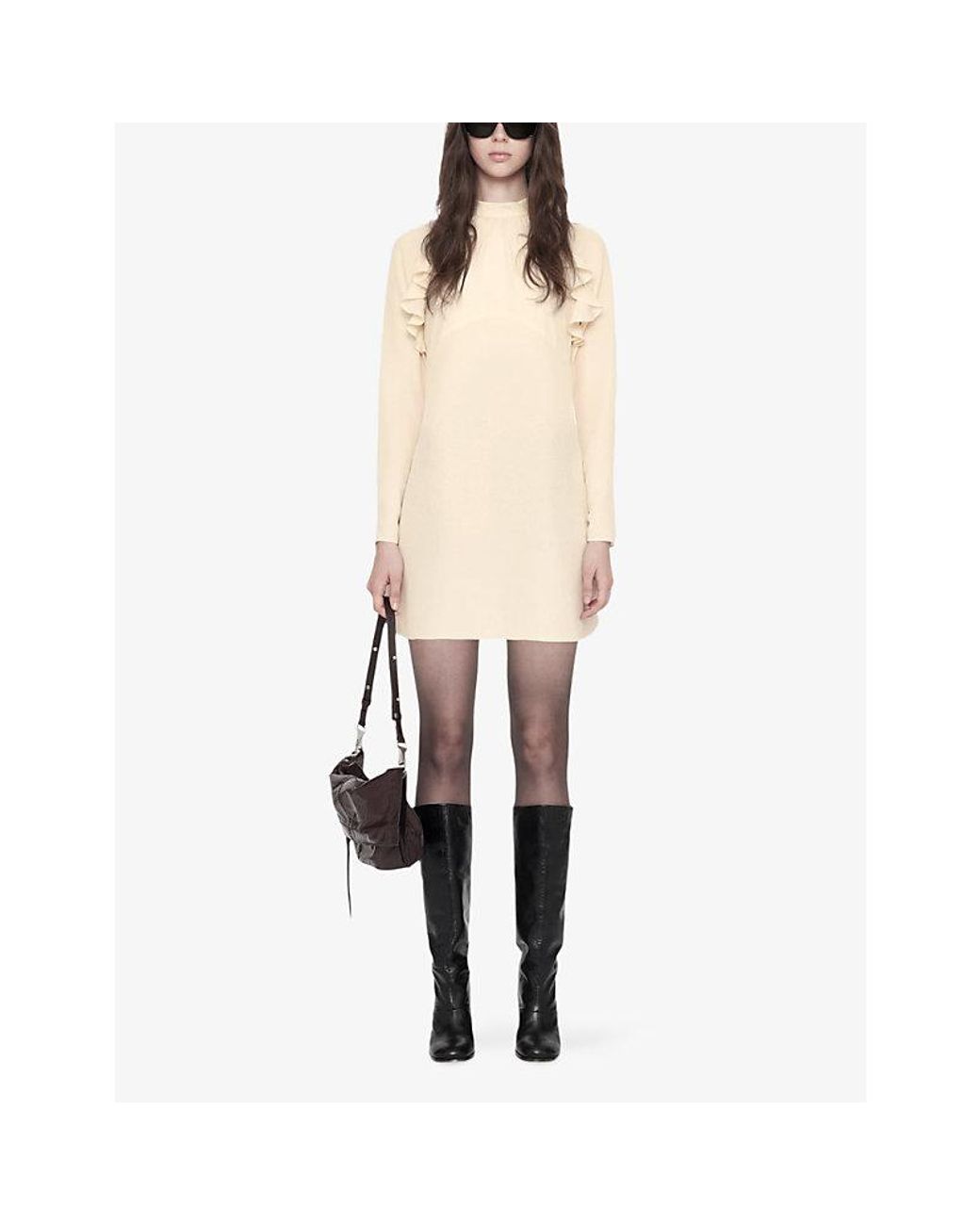 AllSaints Natural Clarisse Polka-Dot Woven Mini Dress