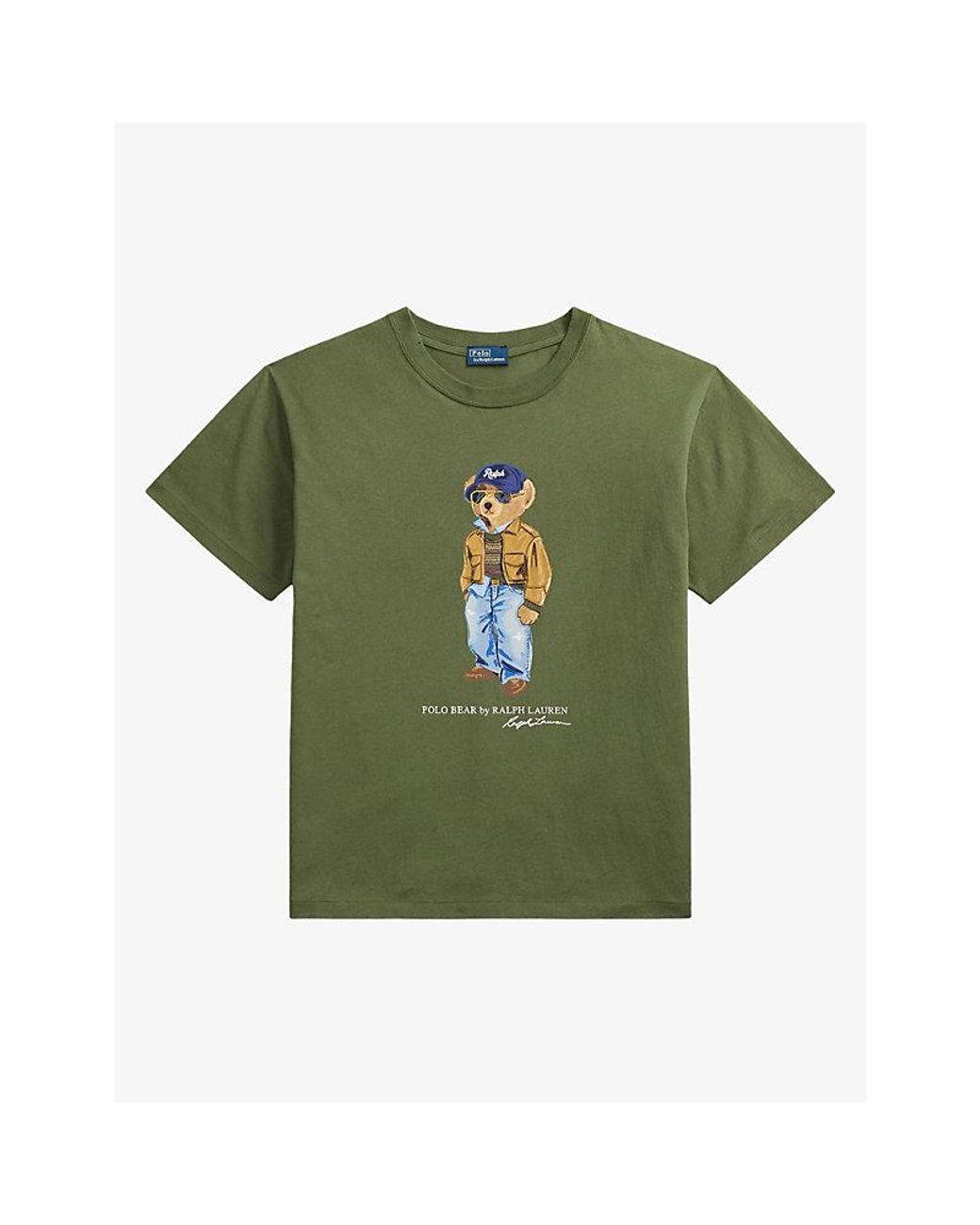 Polo Ralph Lauren Green Polo Bear Print Cotton T-Shirt