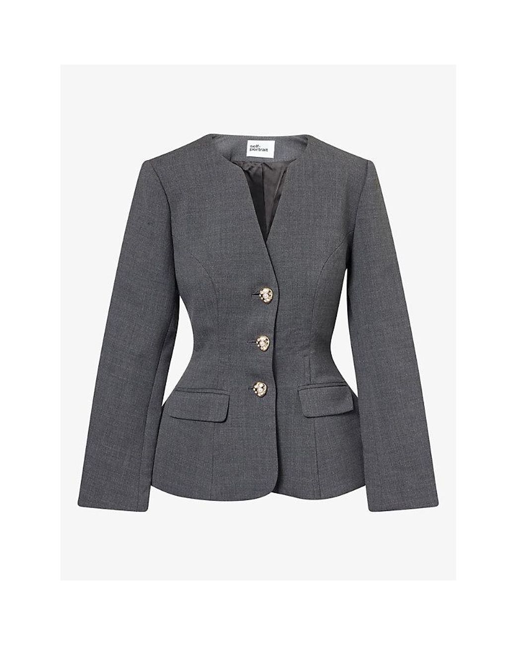 Self-Portrait Blue Embellished Peplum Woven Jacket