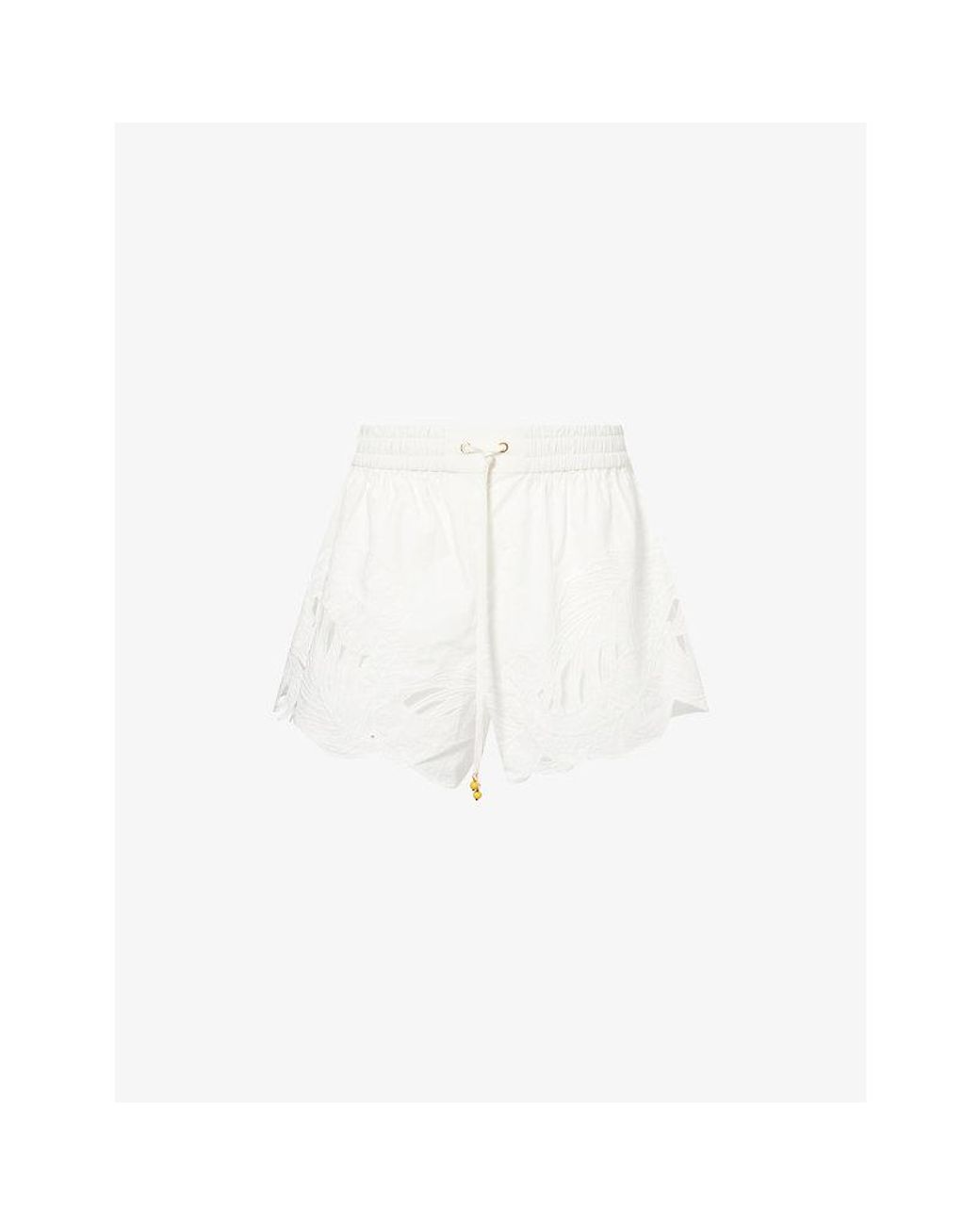 Zimmermann White Mahon Embroidered Cotton Shorts