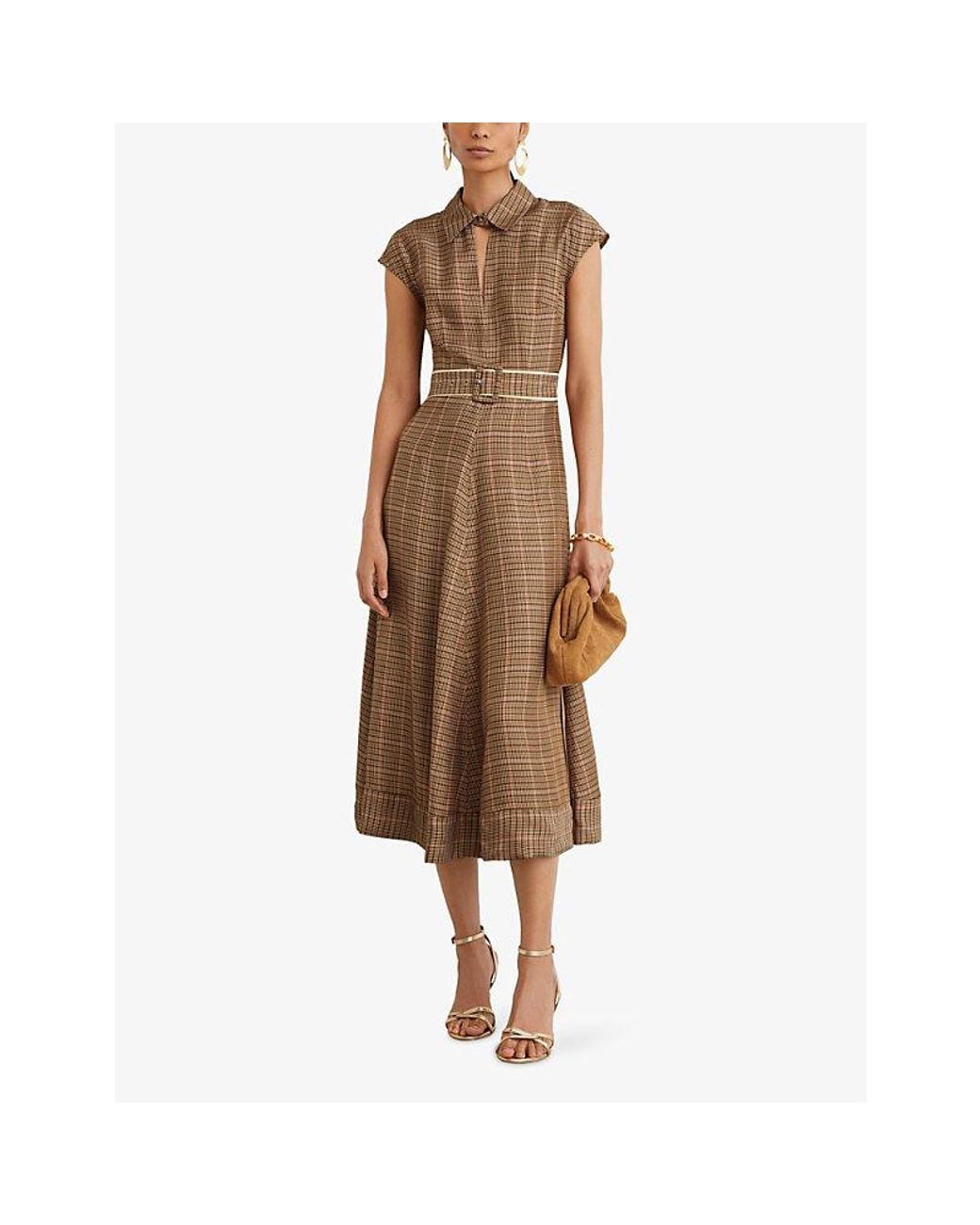 Reiss Natural Sammie Checked Woven Midi Dress