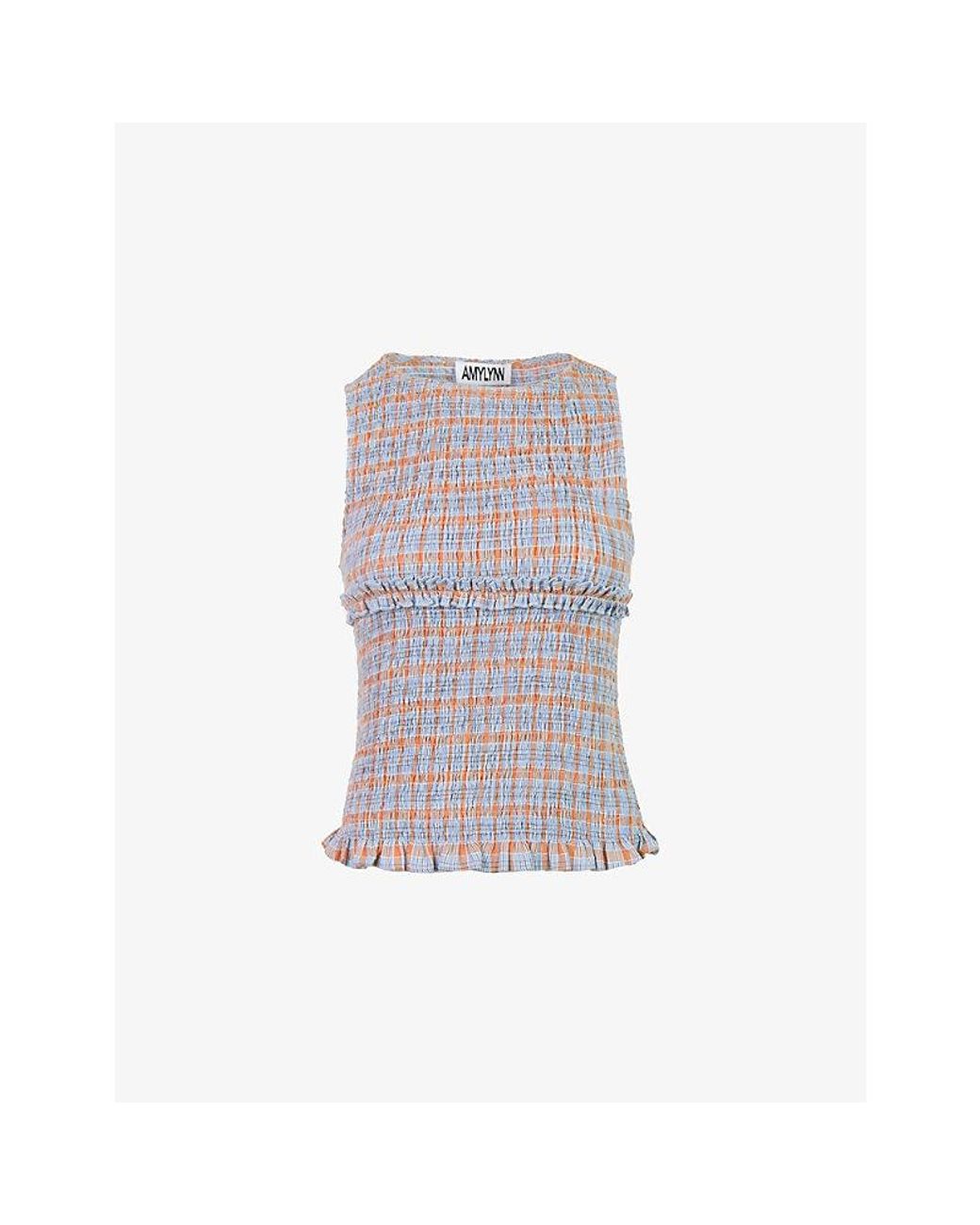 Amy Lynn Blue Mona Smocked Cotton Top