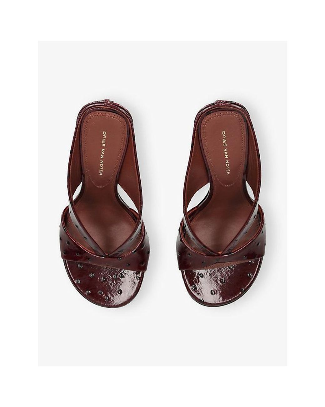 Dries Van Noten Brown Heeled Patent-Leather Mules