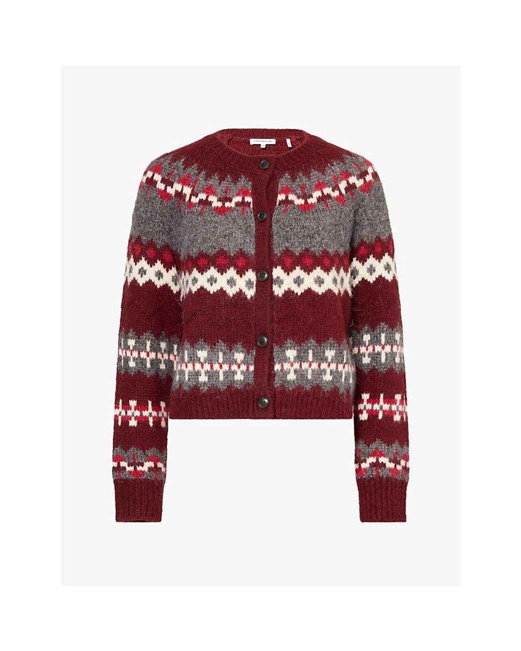 GOOD AMERICAN Red The Classic Fair-Isle Woven Knit Cardigan
