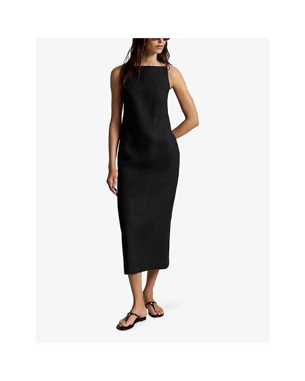 Polo Ralph Lauren Black Sleeveless Straight-Neck Linen Column Dress