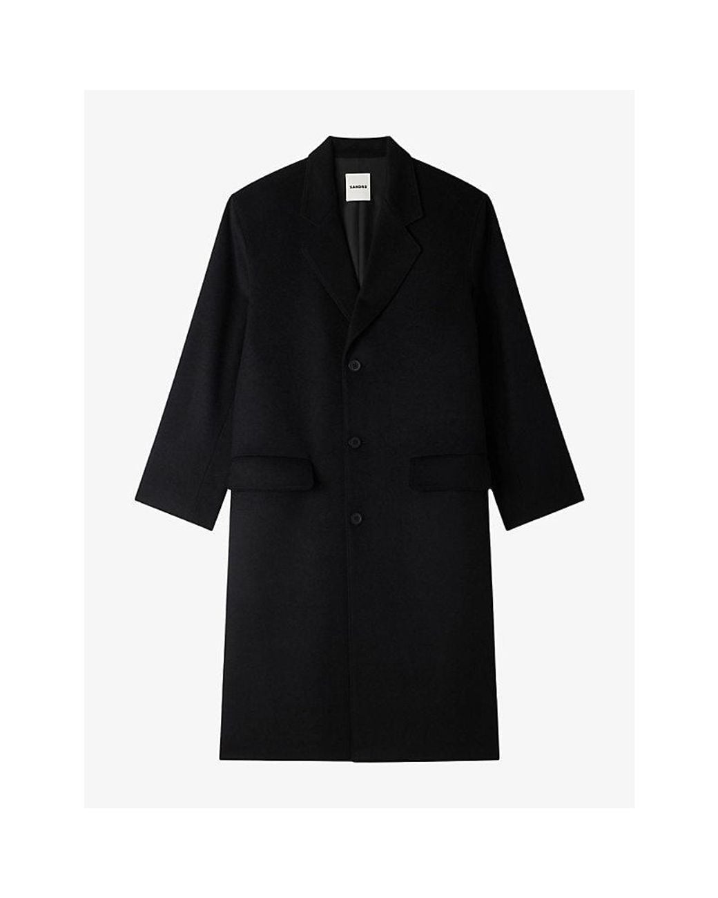 Sandro Black Long Button-Down Wool And Cashmere Coat for men