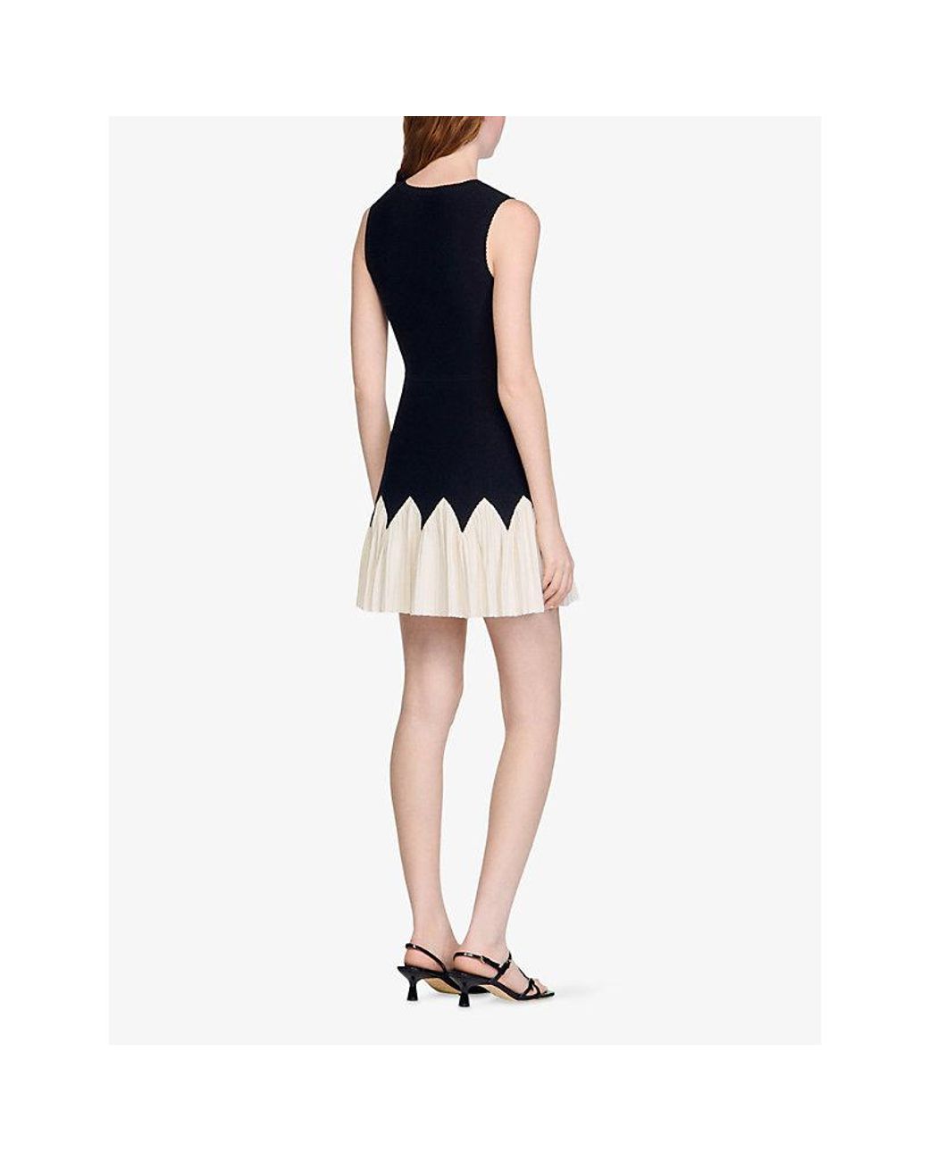 Sandro Black Two-Tone Sleeveless Stretch-Knit Mini Dress
