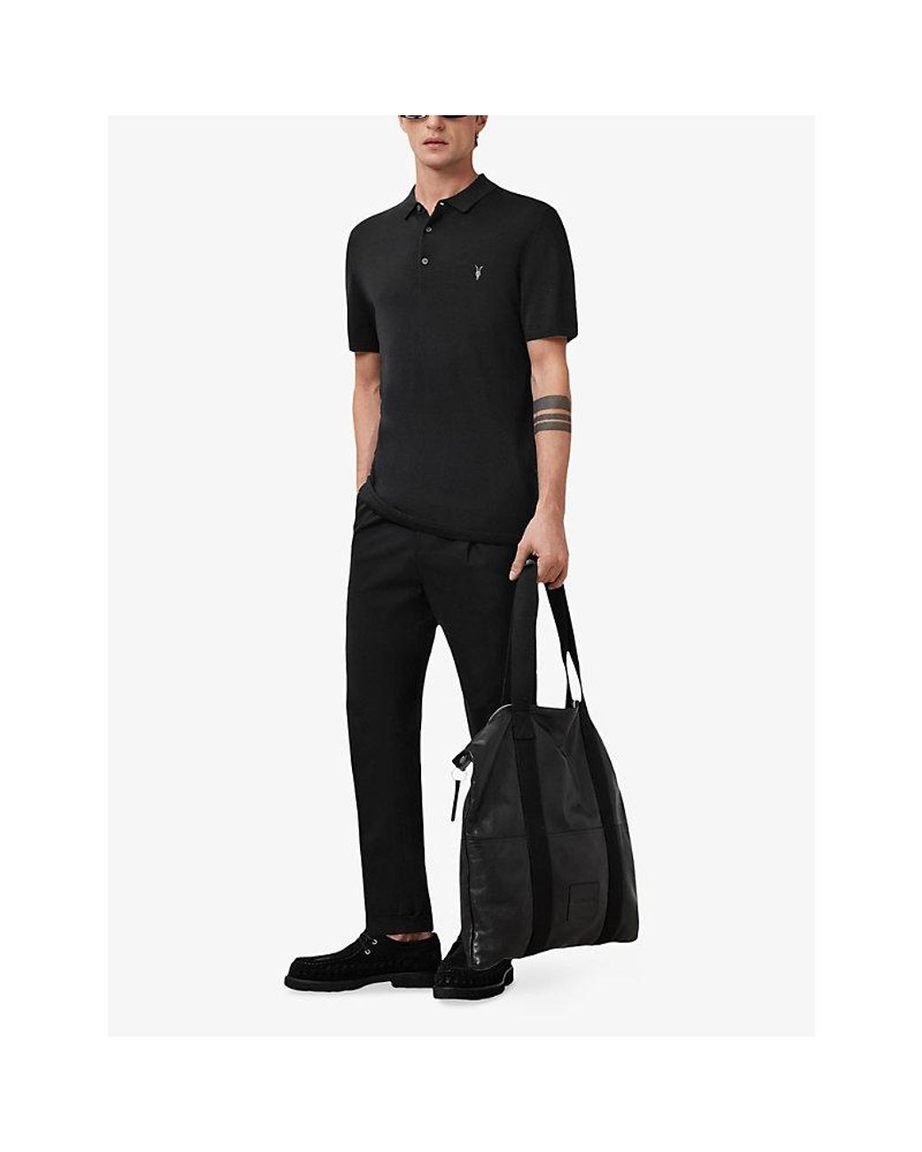 AllSaints Mode Short-Sleeve Merino Wool Polo Shirt in Black for