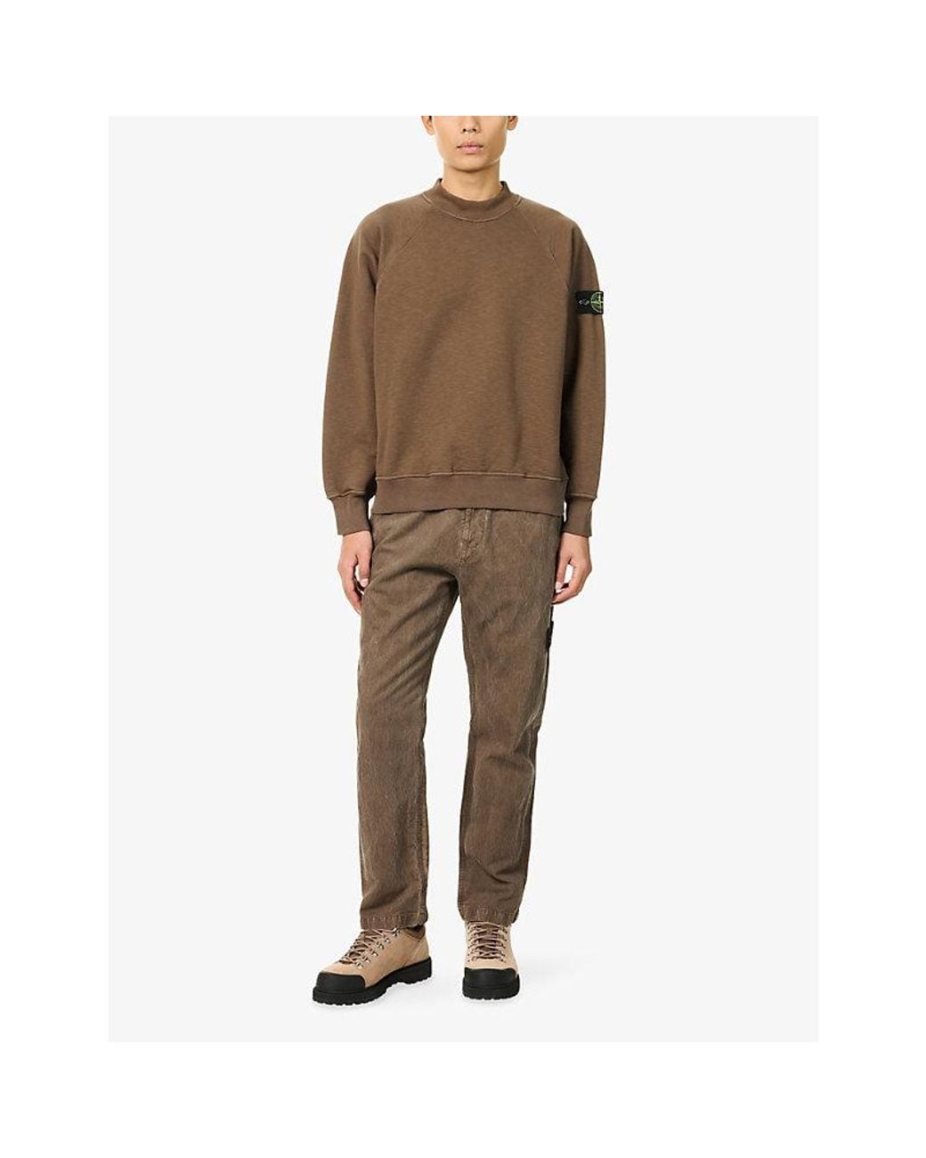 Stone Island Brown Tubular Cotton Fleece Sweatshirt for men