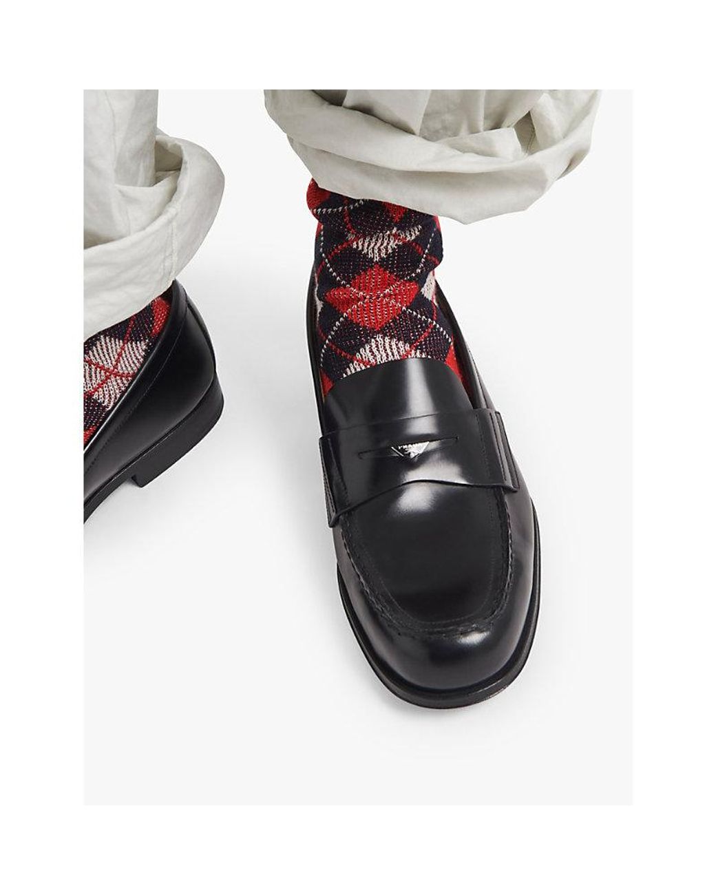 Prada Black Logo-Badge Slip-On Leather Loafers for men