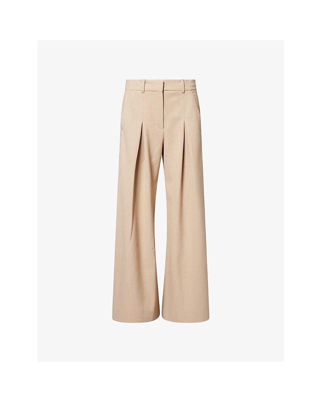 ME+EM Natural Ultimate Wide-Leg Pleated Woven Trousers