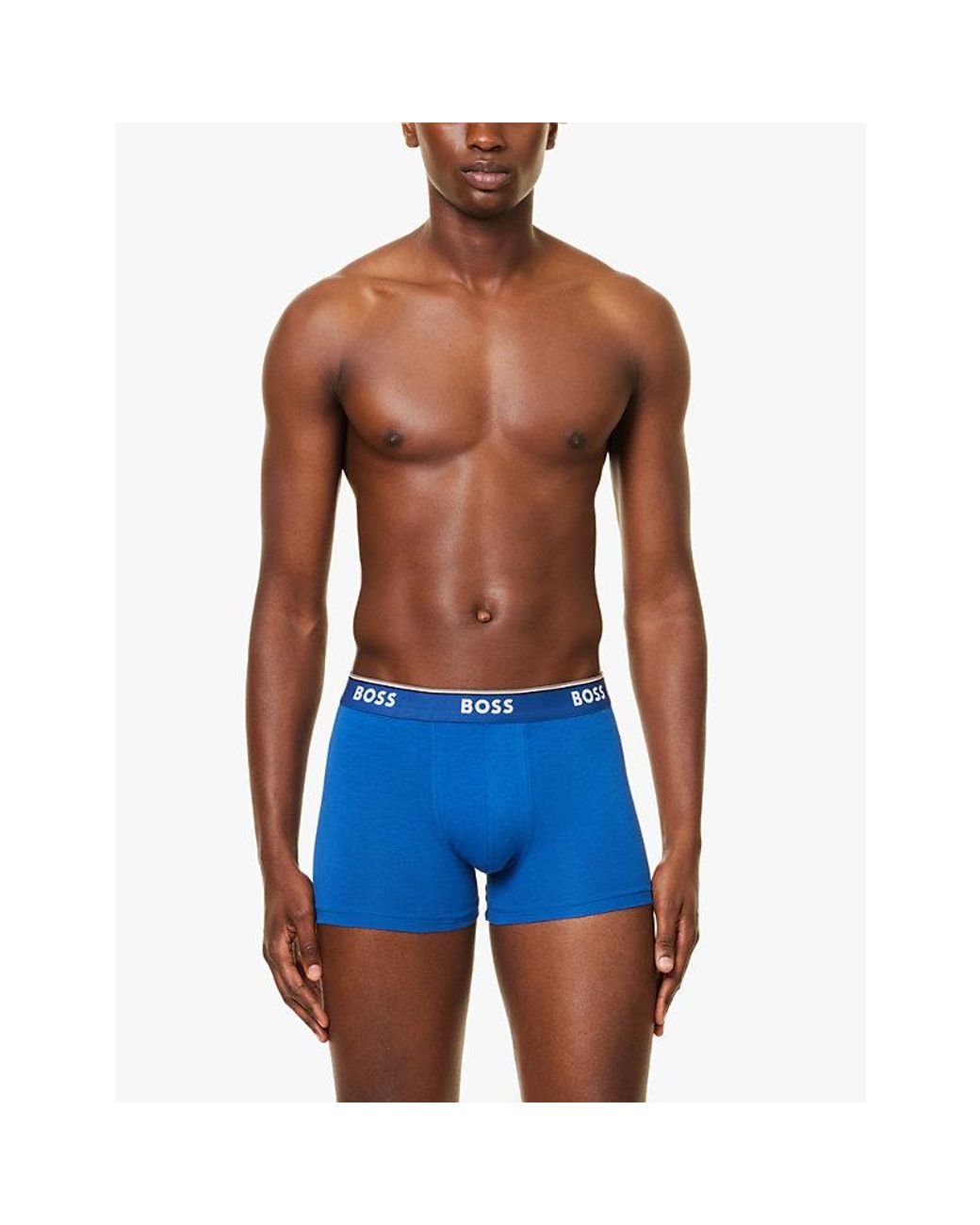 Boss Blue Branded Waistband Stretch-Cotton Boxer Trunks for men