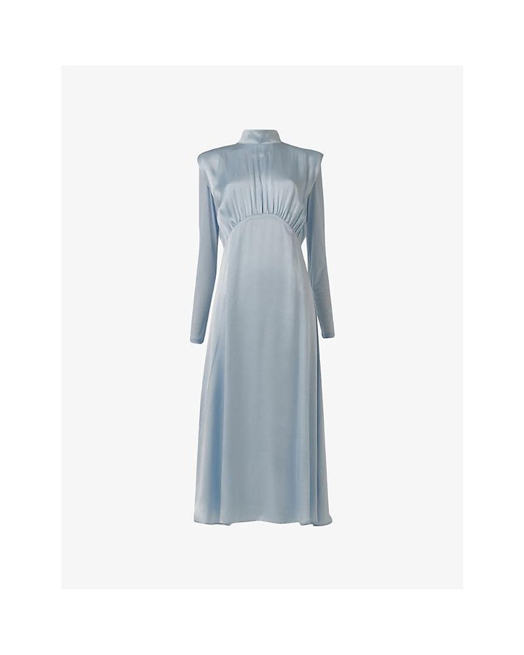 eem Blue High-Neck Silk Midi Dress