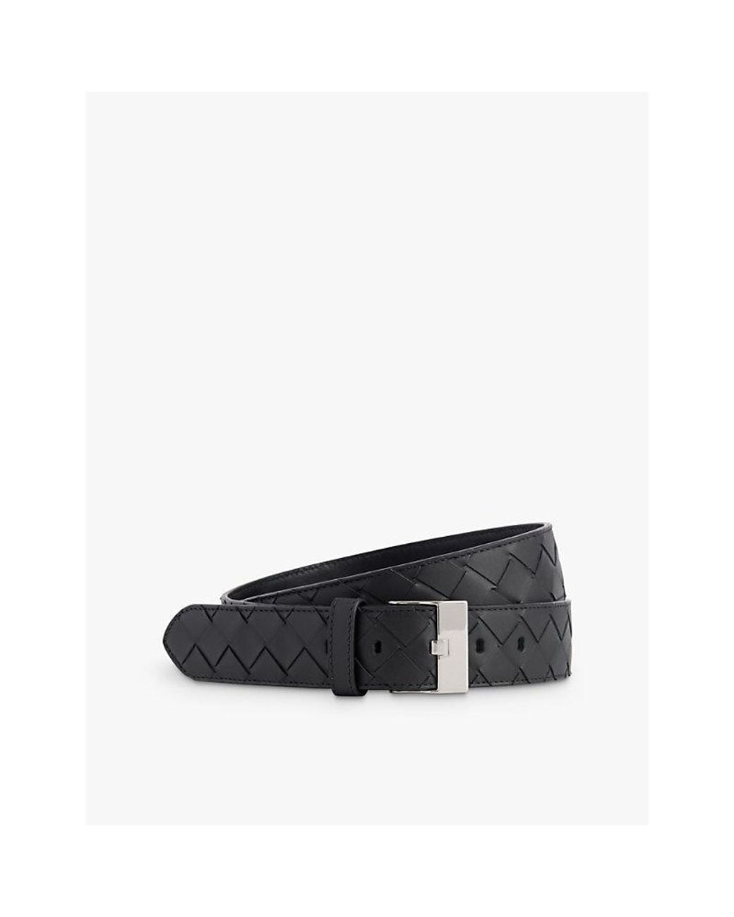 Bottega Veneta Black Double-Weave Branded Leather Belt for men